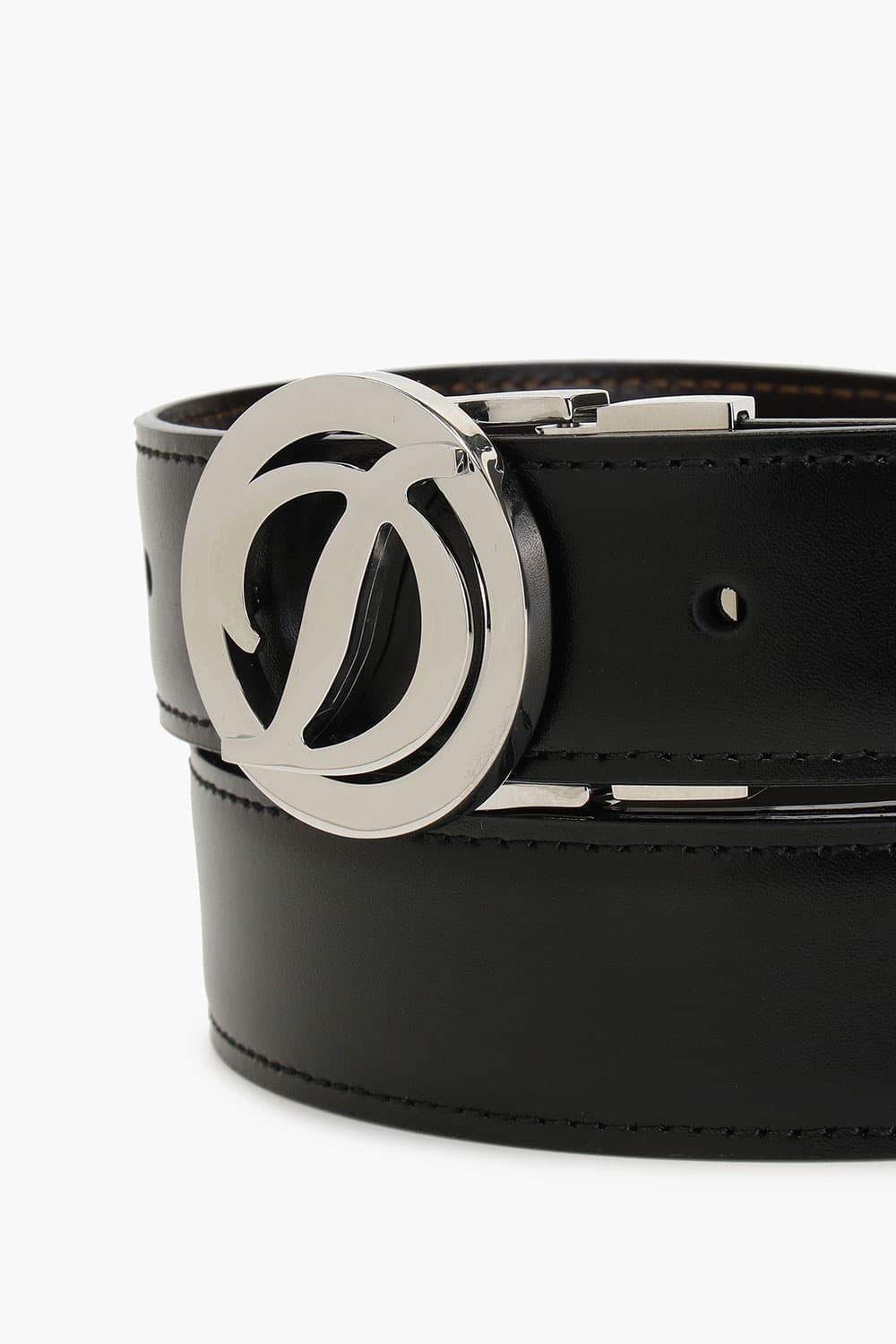 D 로고 라운드 버클 리버서블 벨트 실버 30MM 블랙/브라운 CJ8440120B