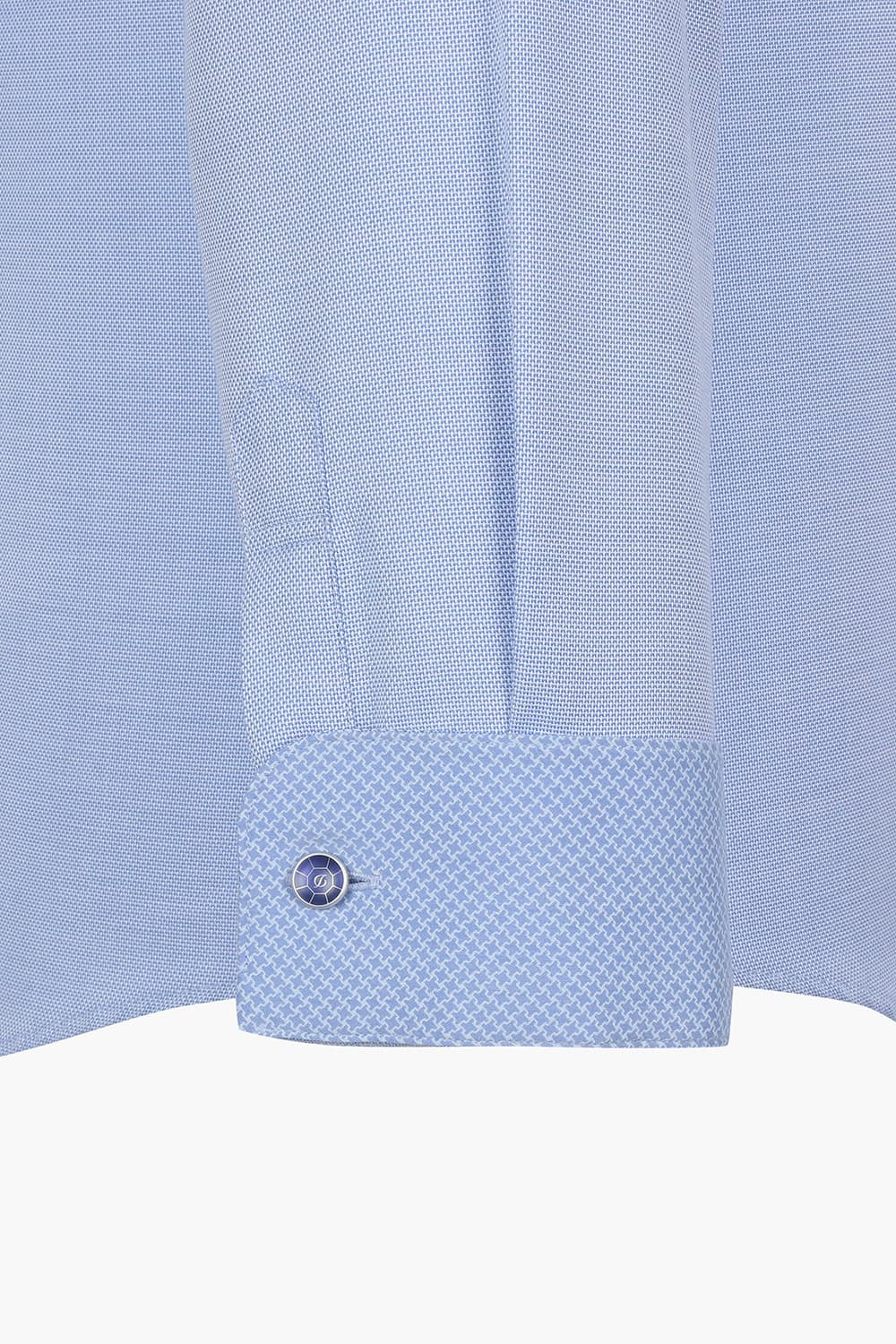 [LAST SIZE] 도비 배색 삼색바 자수 313 컴포터블 셔츠 블루