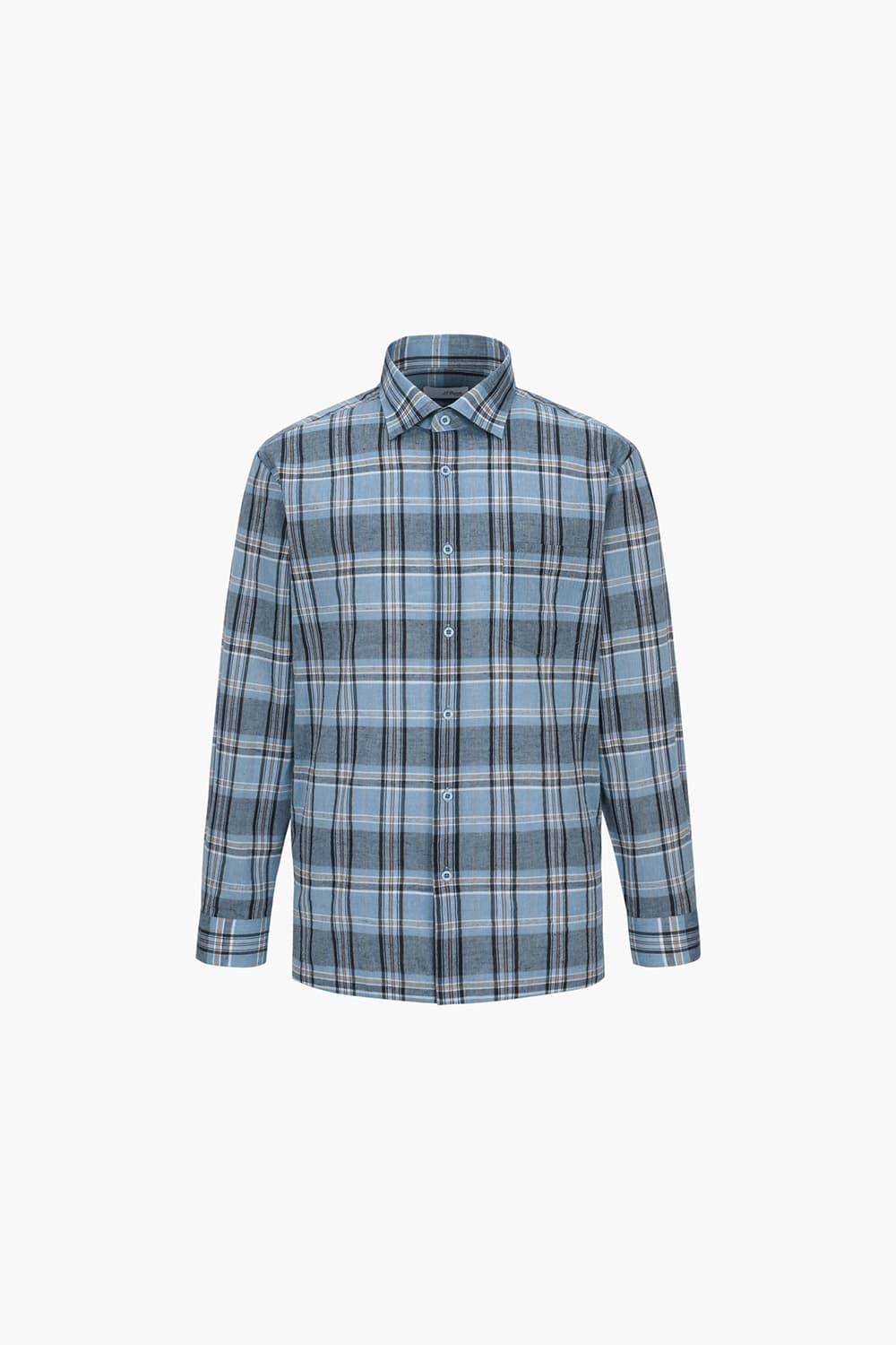 [LAST SIZE] 린넨 믹스 시어서커 체크 비즈니스 셔츠 블루