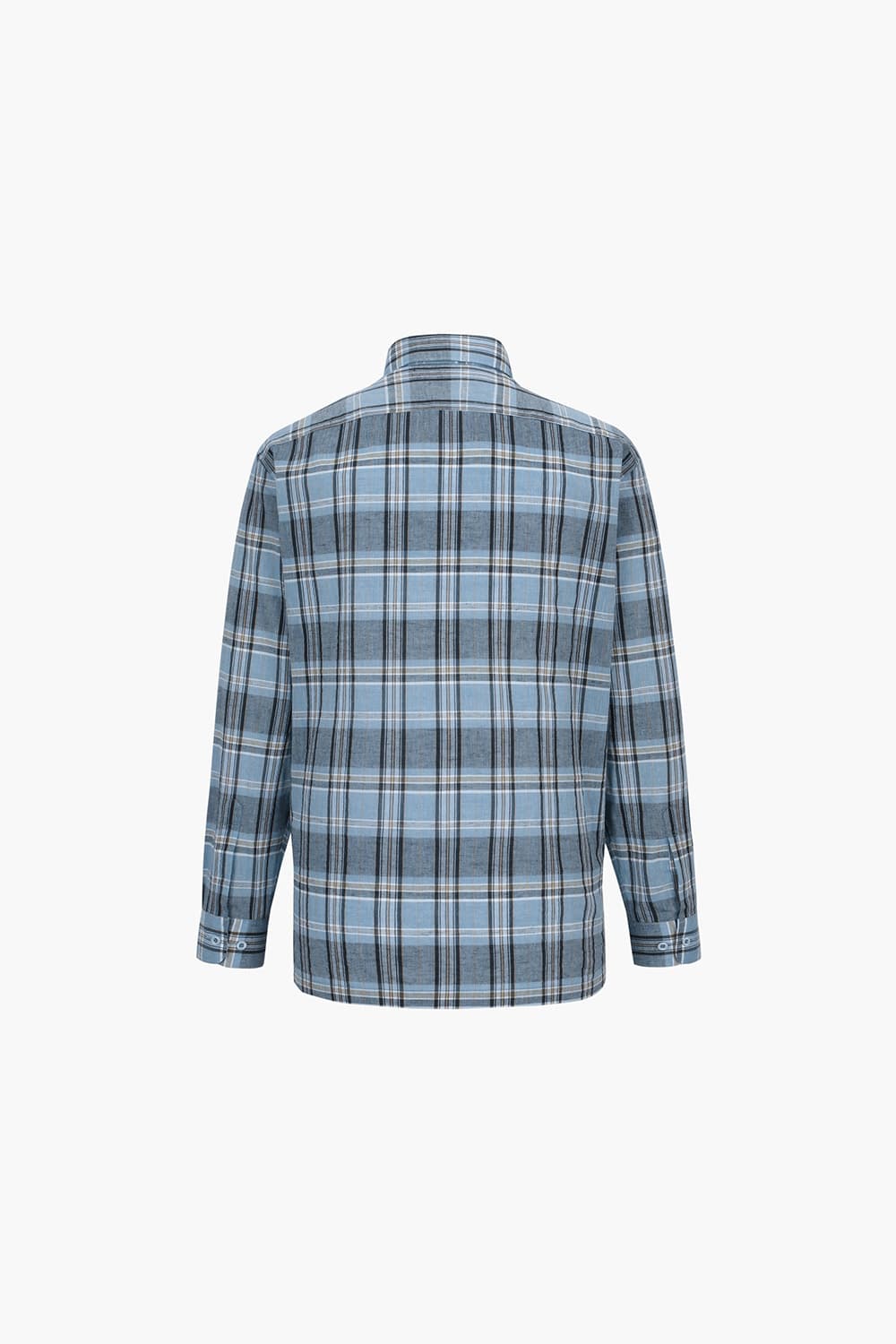 [LAST SIZE] 린넨 믹스 시어서커 체크 비즈니스 셔츠 블루