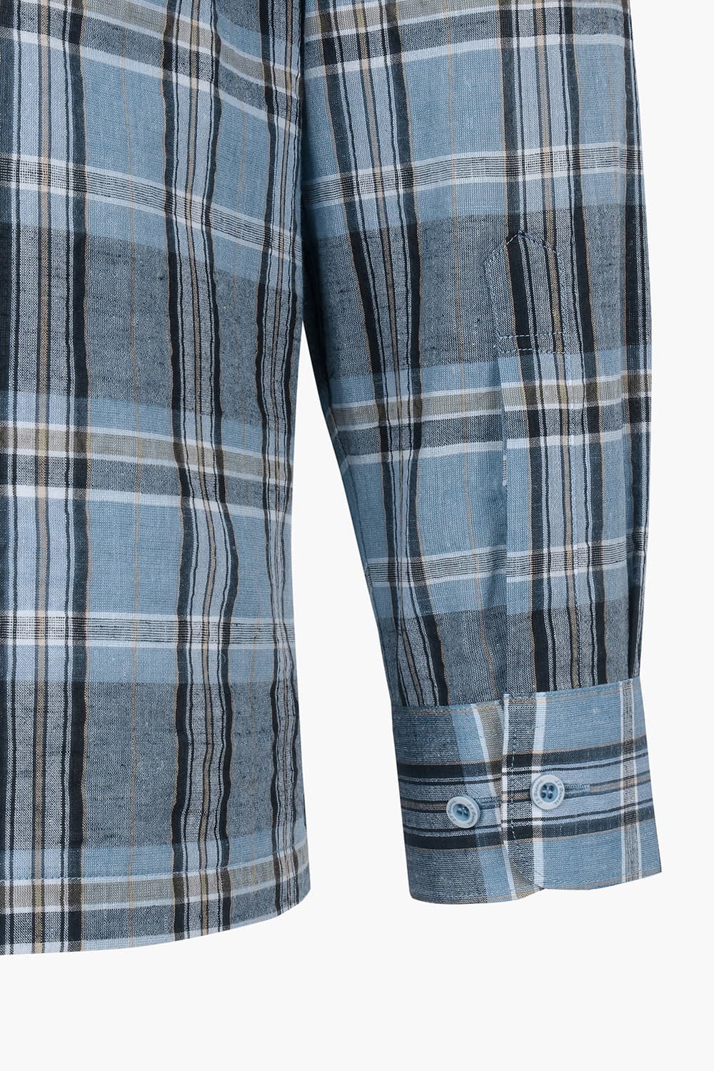 [LAST SIZE] 린넨 믹스 시어서커 체크 비즈니스 셔츠 블루