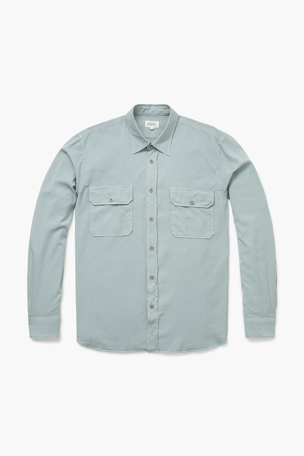 린넨 혼방 버튼 다운 투 포켓 라이트그린 셔츠