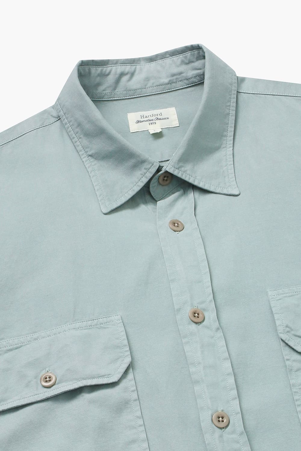 린넨 혼방 버튼 다운 투 포켓 라이트그린 셔츠