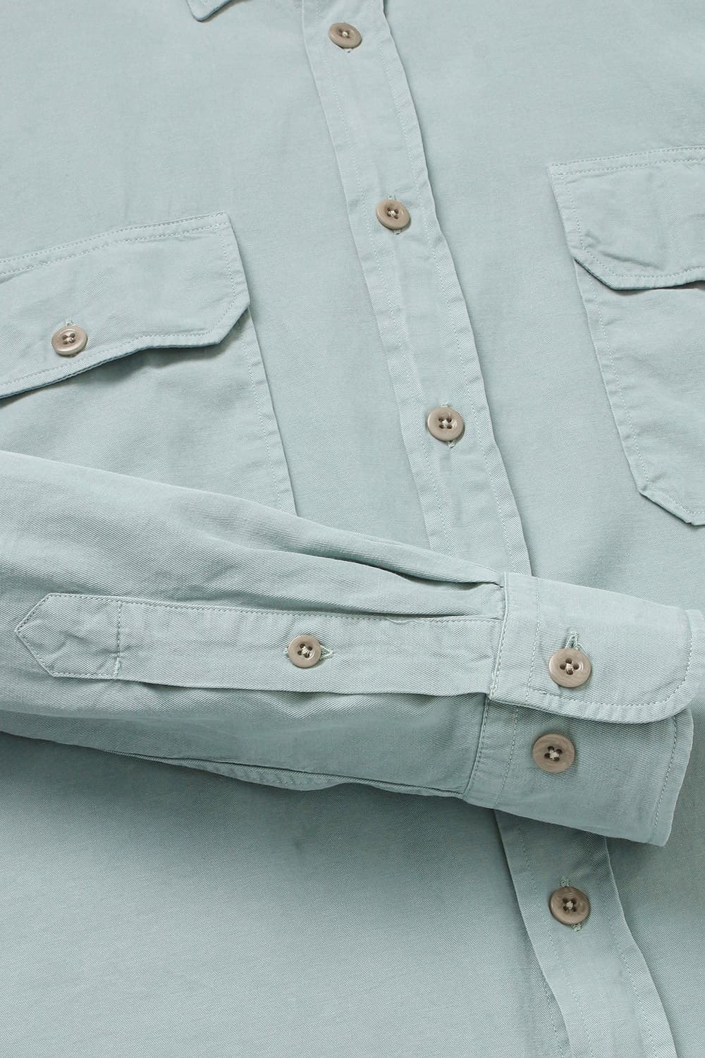 린넨 혼방 버튼 다운 투 포켓 라이트그린 셔츠
