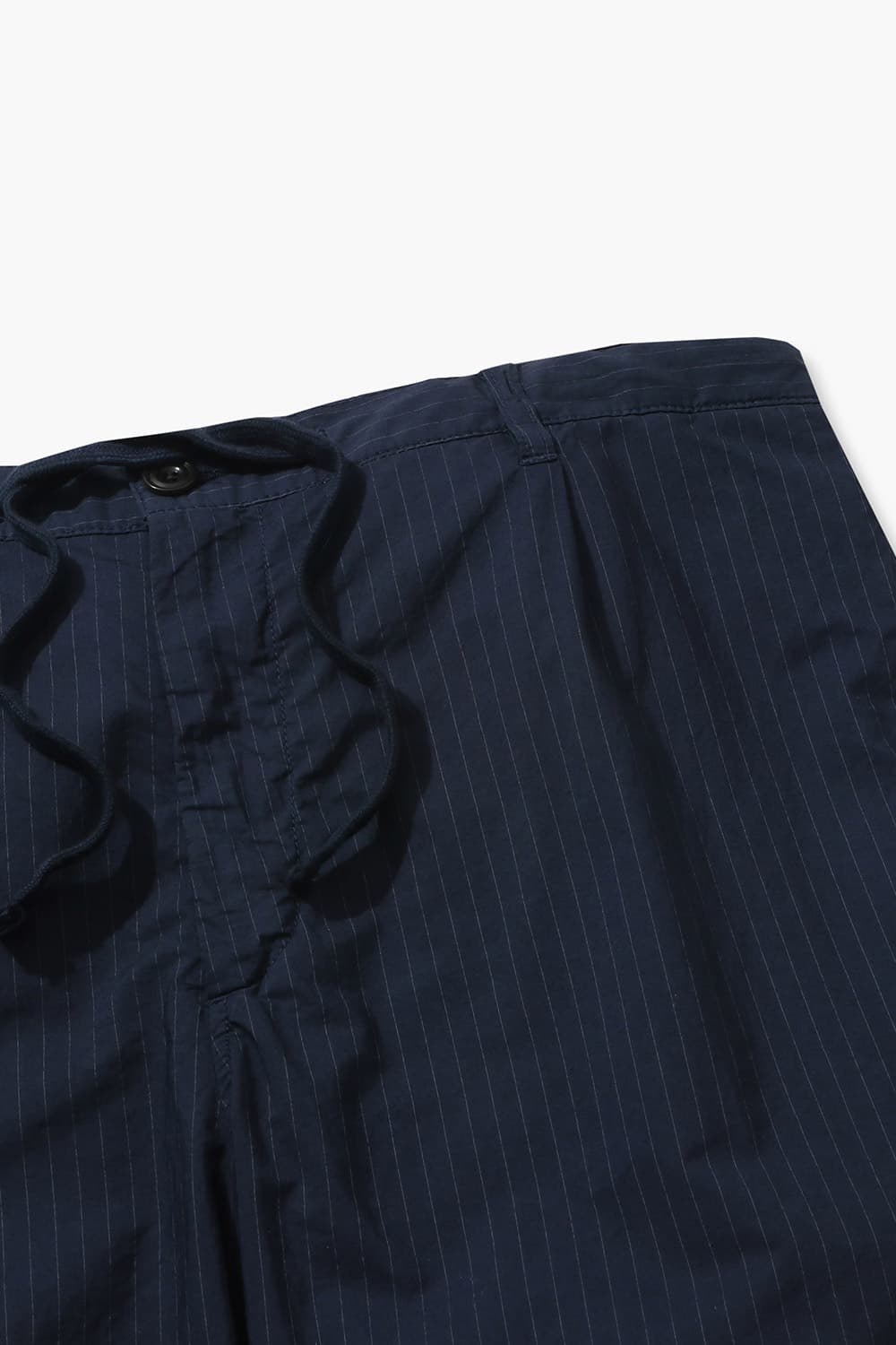코튼 스트라이프 드로우스트링 세미와이드 다크네이비 팬츠