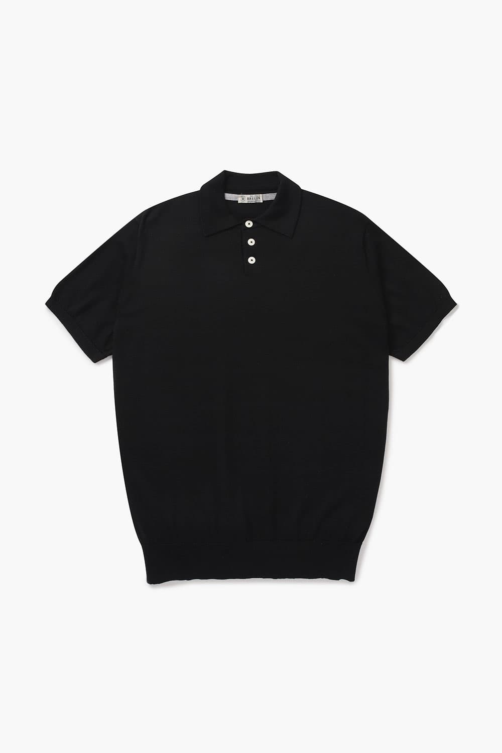 코튼 폴로 블랙 반소매 니트