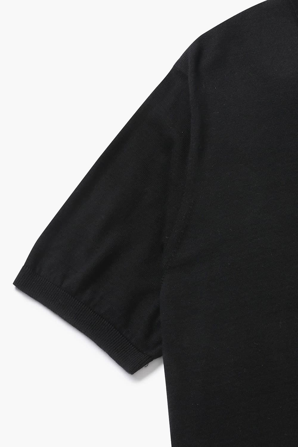 코튼 폴로 블랙 반소매 니트