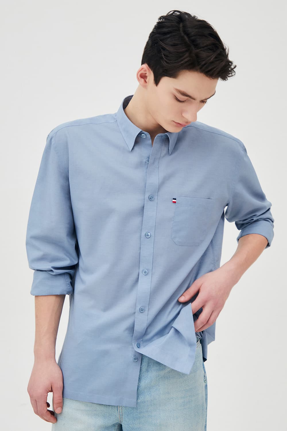 린넨 트리콜로르 955 뉴 캐주얼 핏 셔츠 블루 SE5SM22LS955SBU