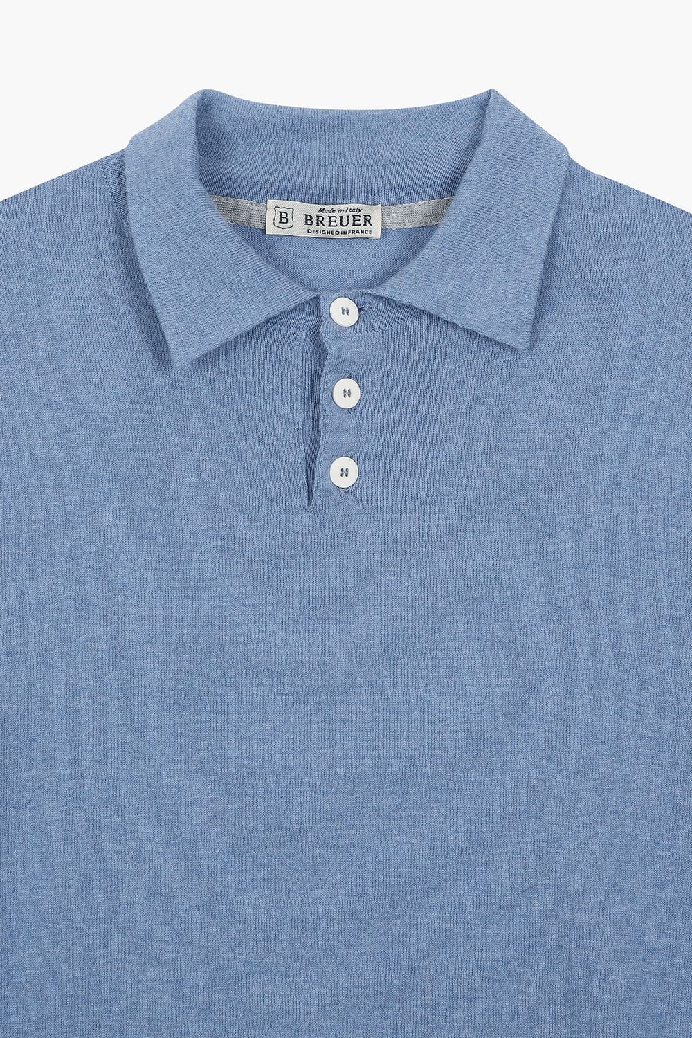 코튼 폴로 블루 반소매 니트