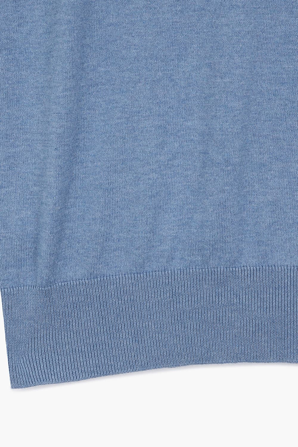 코튼 폴로 블루 반소매 니트