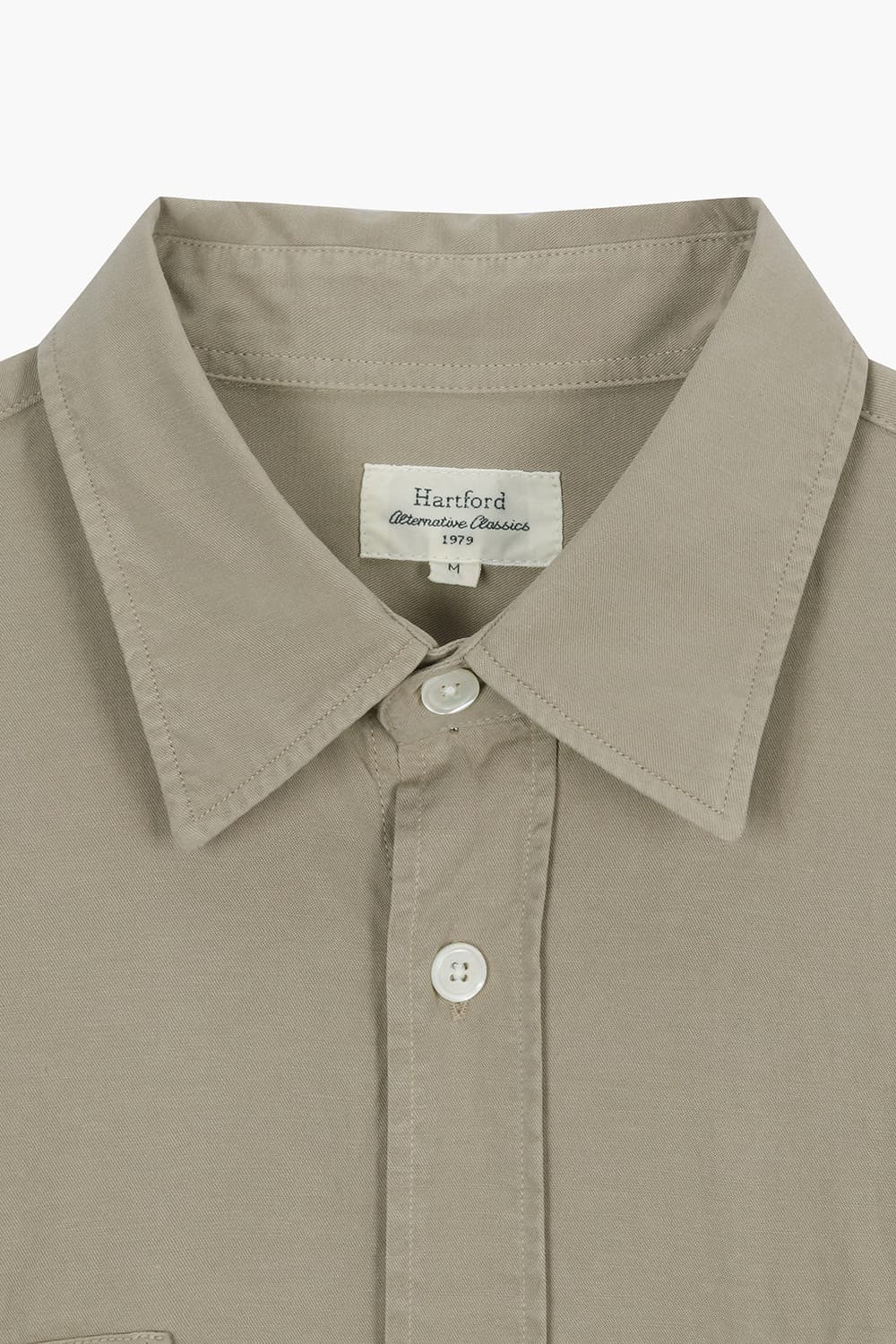 면 혼방 버튼 다운 투 포켓 라이트카키 셔츠