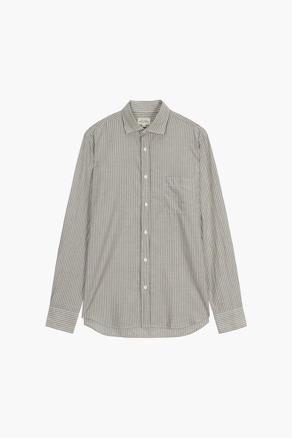 코튼 스트라이프 포켓 라이트브라운 셔츠
