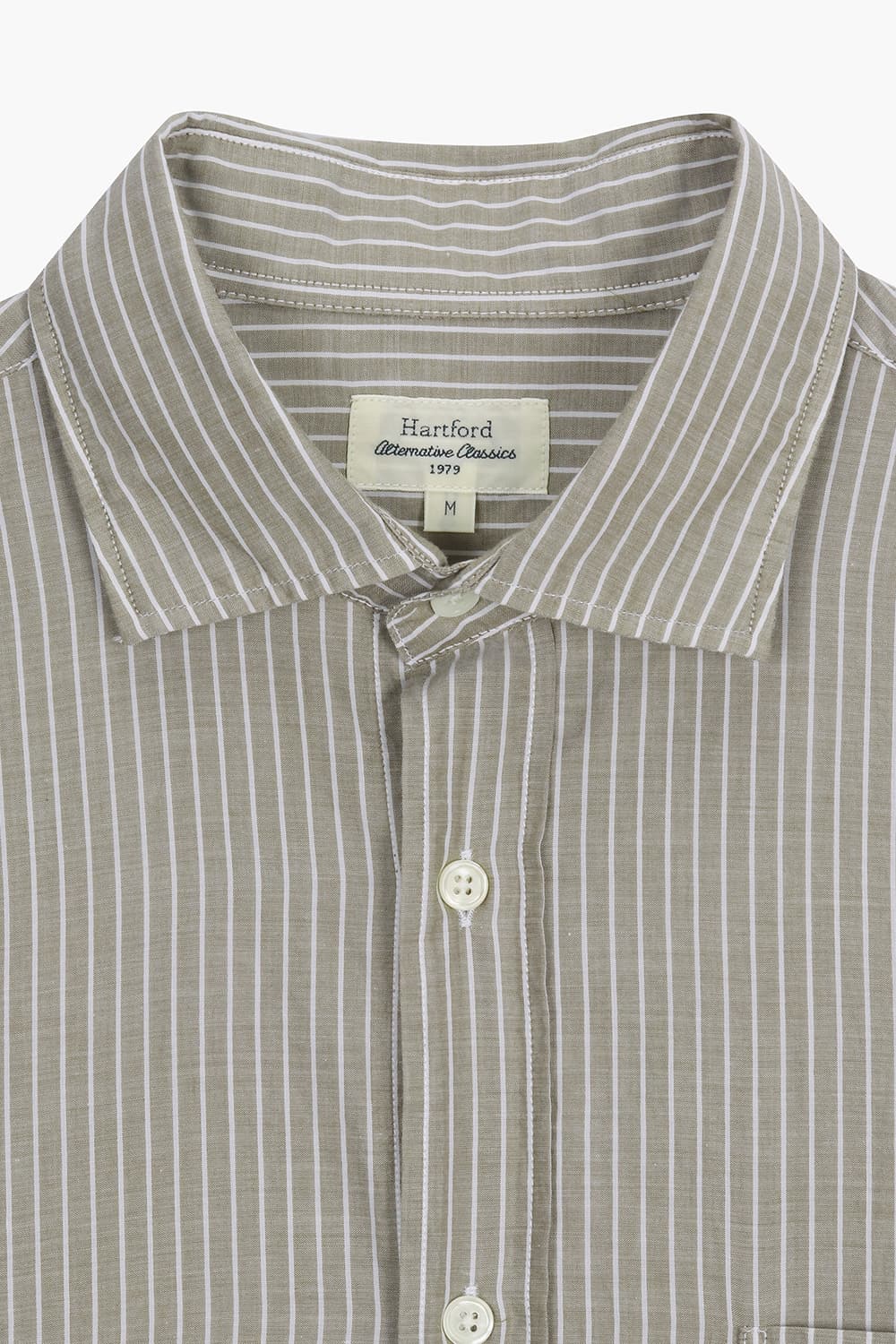 코튼 스트라이프 포켓 라이트브라운 셔츠