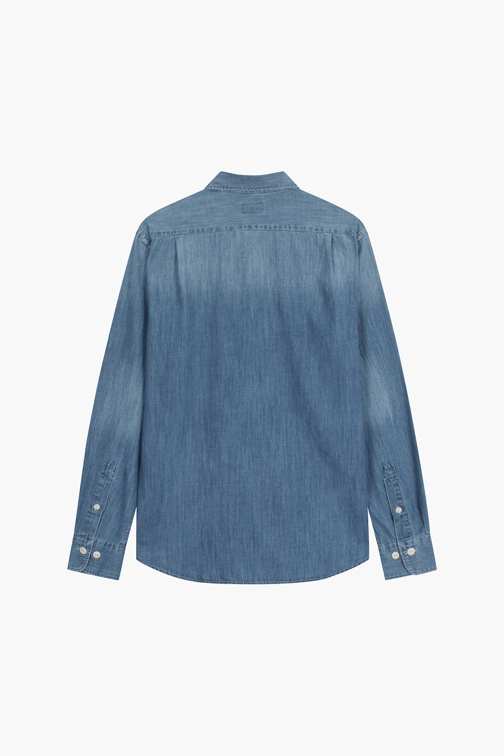 중청 데님 버튼 다운 투 포켓 블루 셔츠