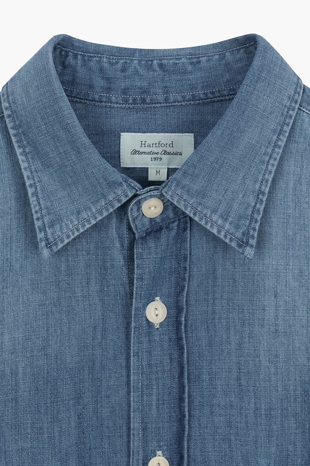 중청 데님 버튼 다운 투 포켓 블루 셔츠