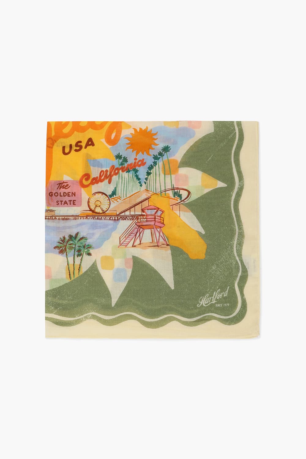 코튼 바캉스 일러스트 101 카키 스카프