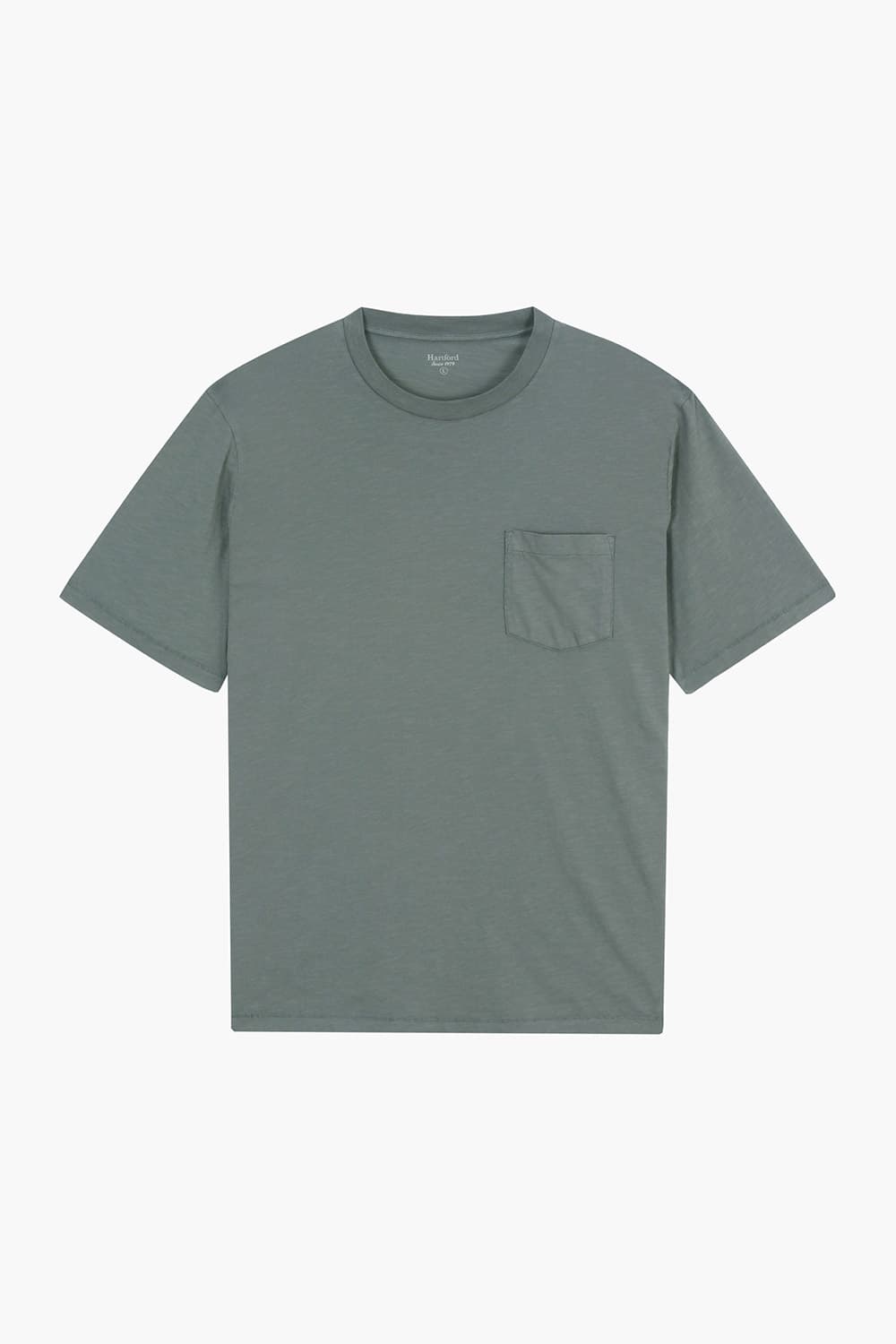 코튼 포켓 크루넥 501 카키 반소매 티셔츠