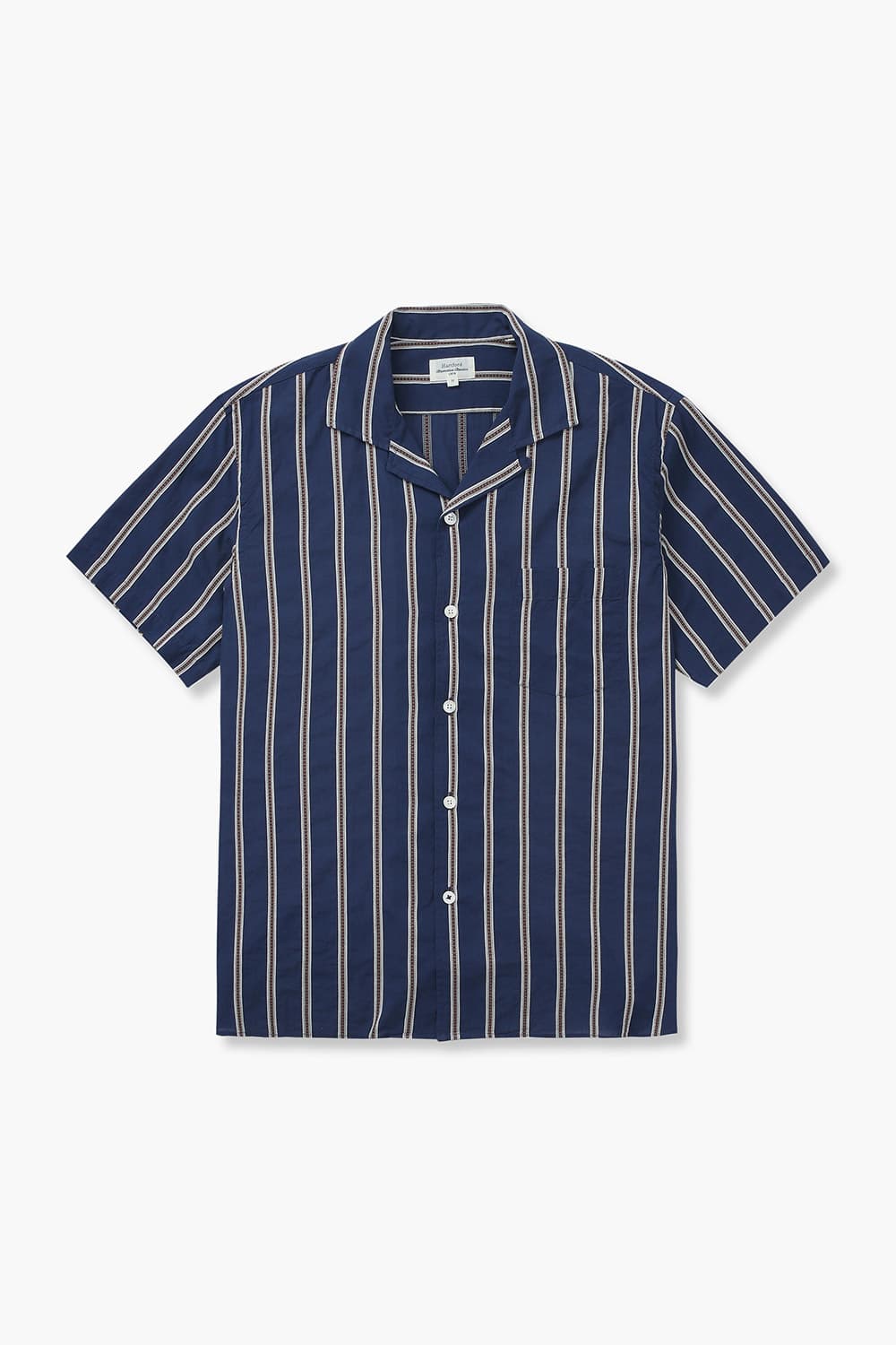 코튼 스트라이프 테일러드 카라 반소매 셔츠 BB14009 01