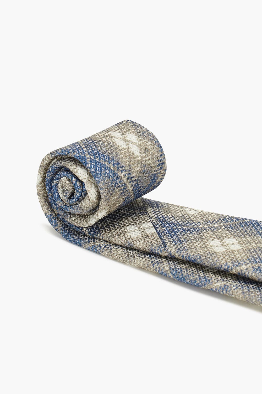 실크 린넨믹스 브라운 블루체크 넥타이 RD7SMBBTI110R77