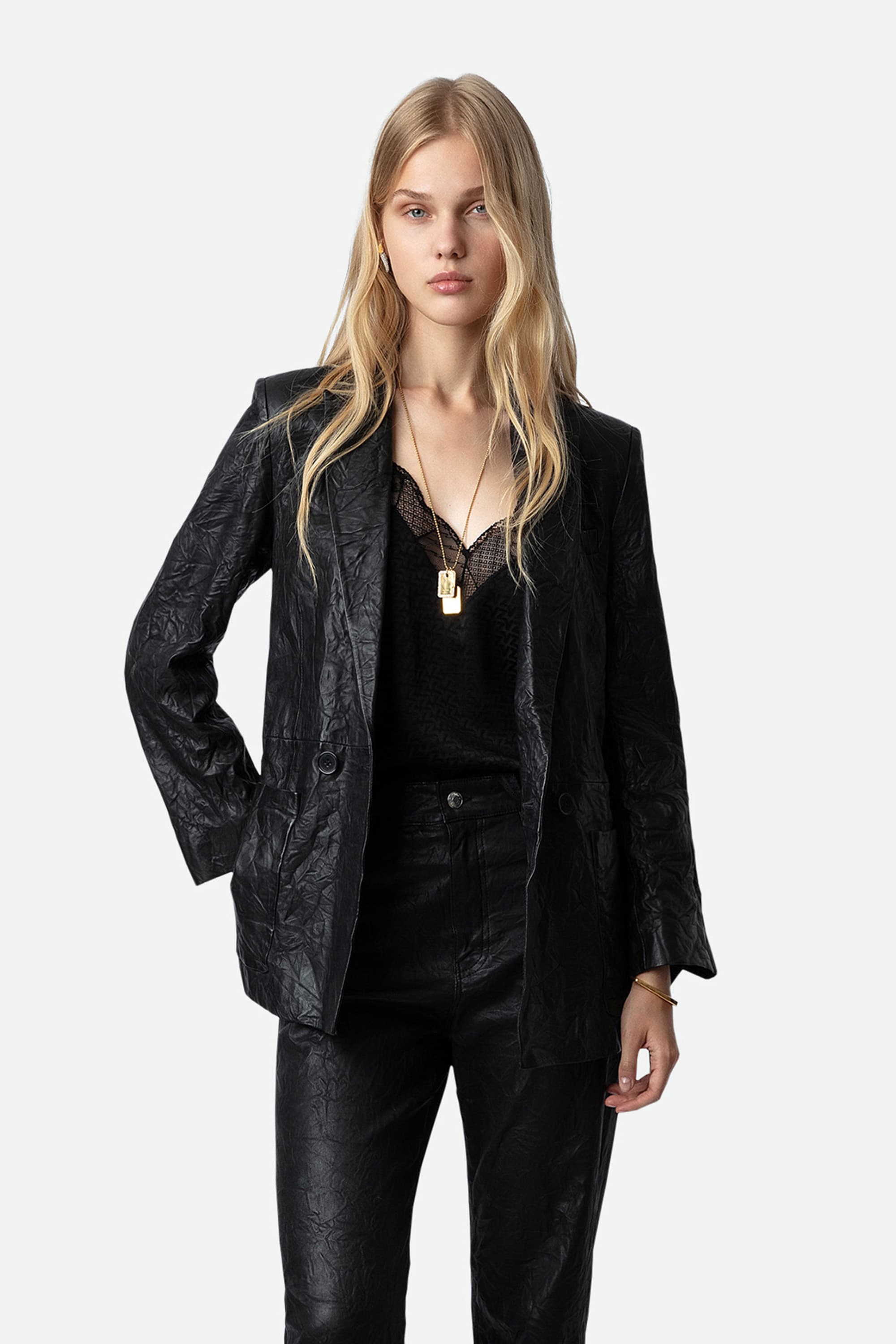 Visko Crinkled Leather Blazer
