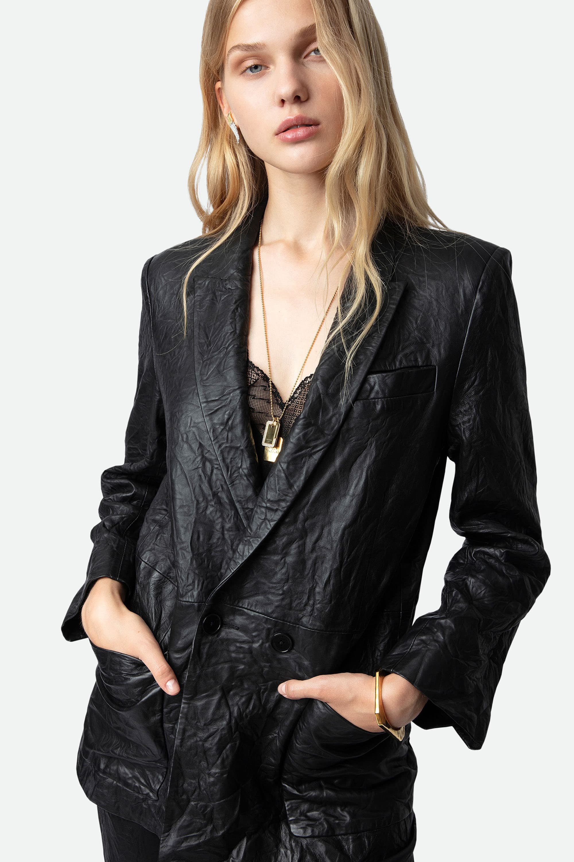 Visko Crinkled Leather Blazer