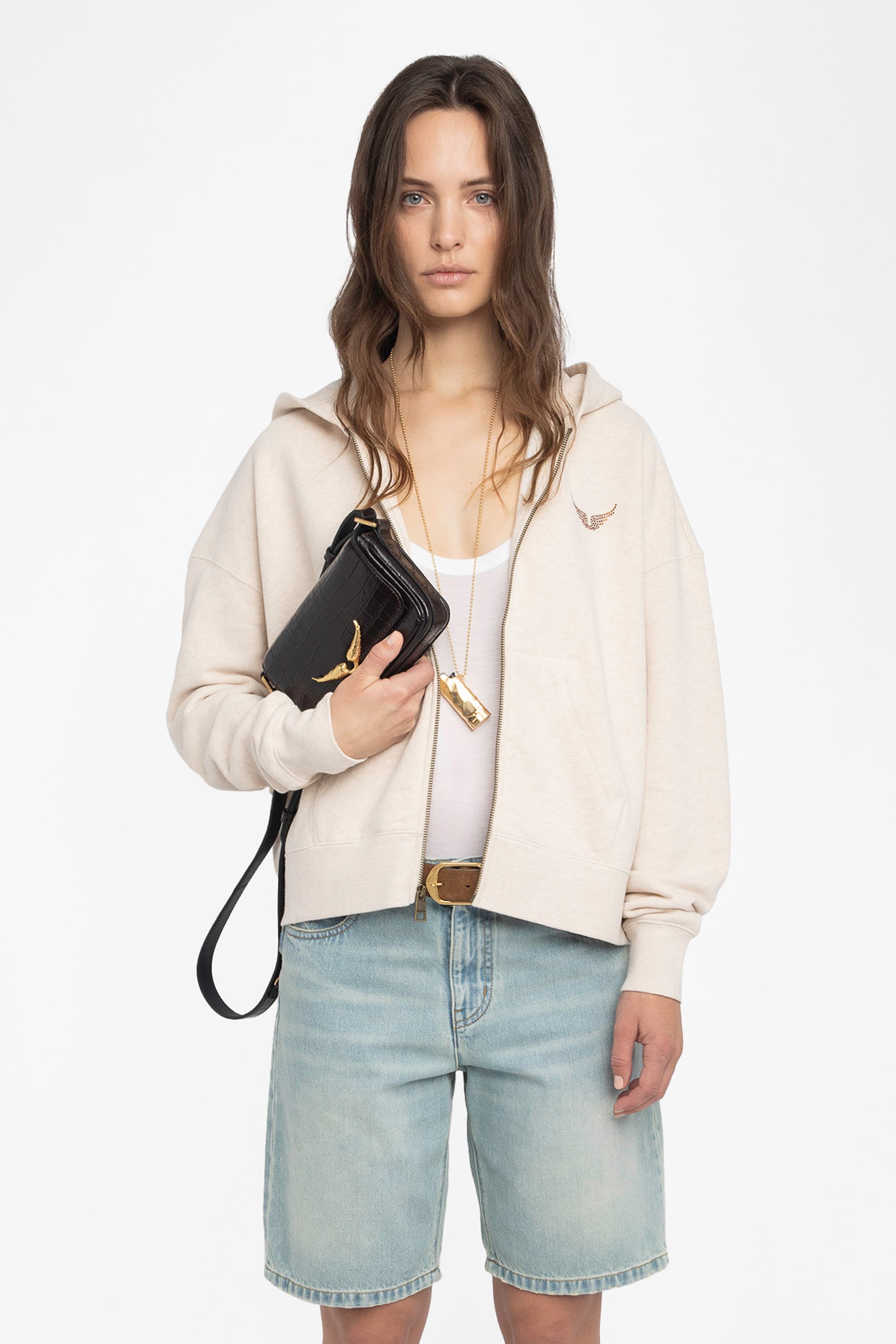 Mia Strass Zip-Up Cardigan