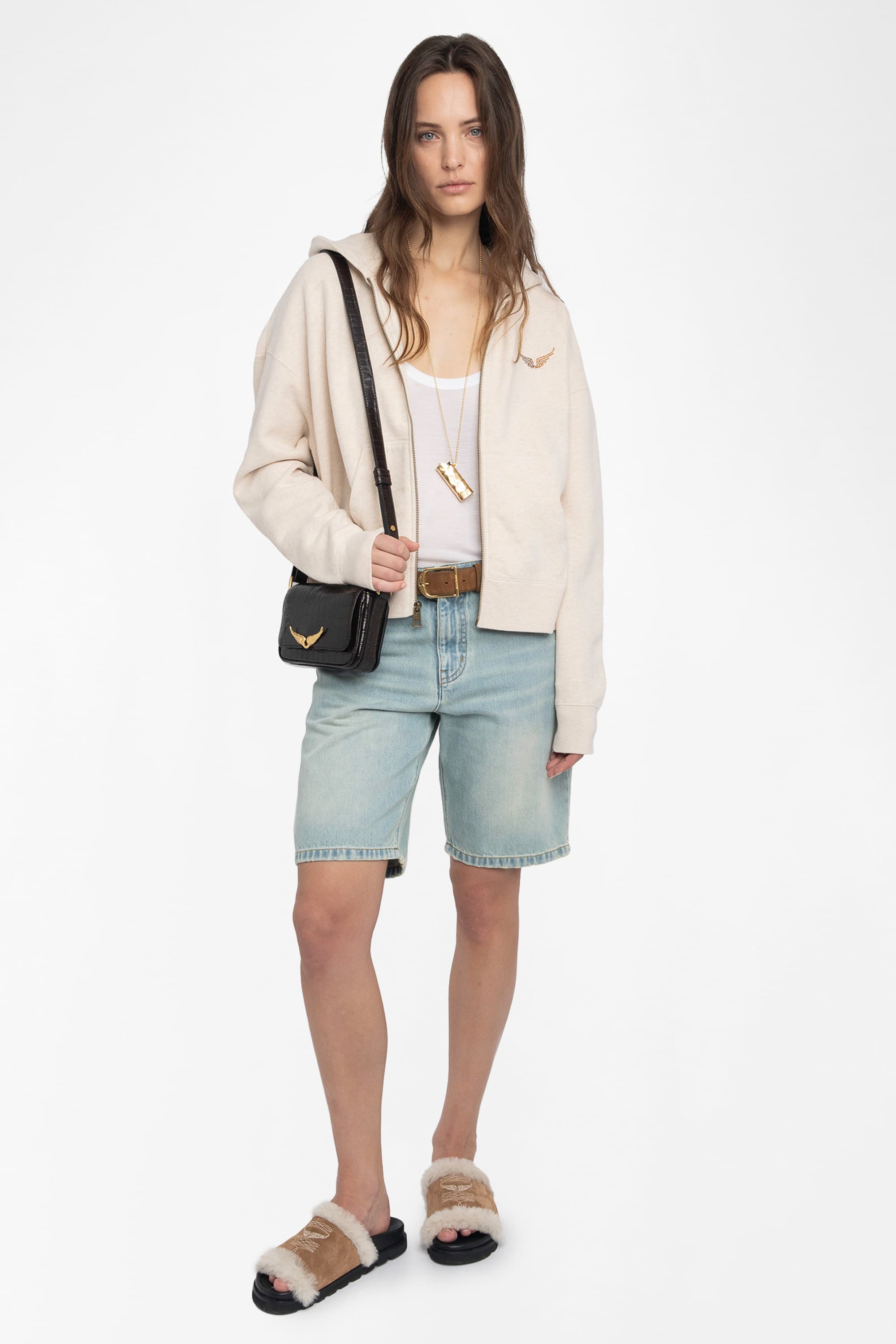 Mia Strass Zip-Up Cardigan
