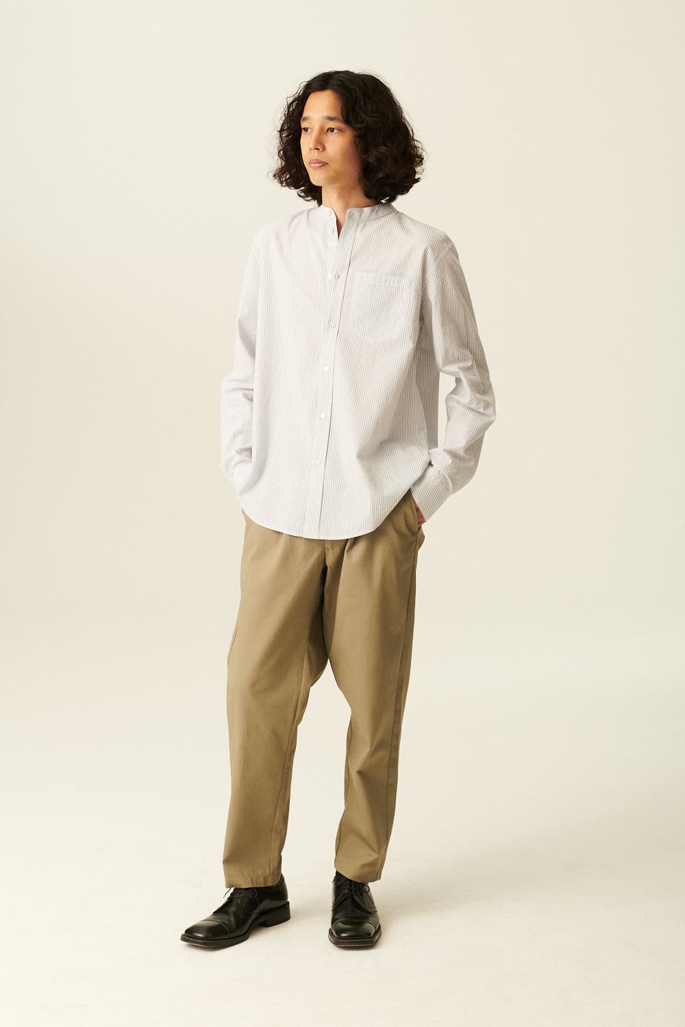 SANTIAGO 코튼 스트라이프 차이나 카라 셔츠