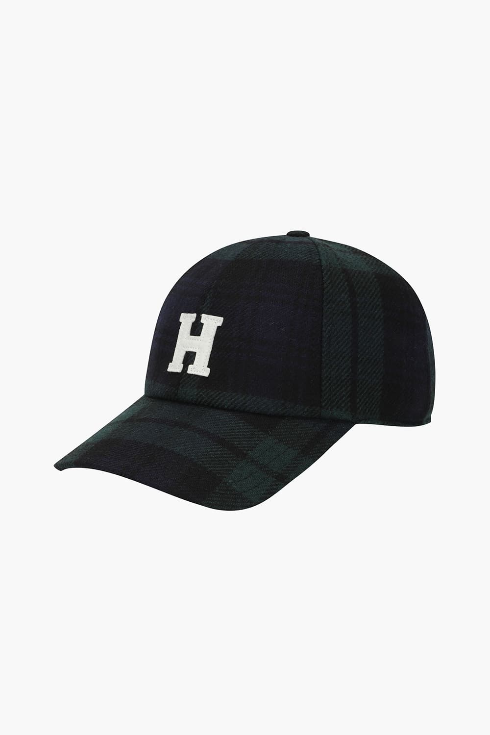 울 혼방 타탄 체크 H 빅 로고 101 다크그린 볼캡